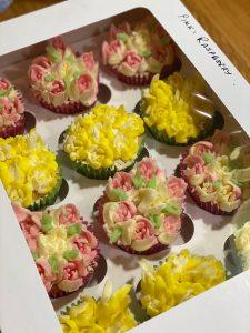 Pink and Yellow Floral Cup Cakes - made with love by Julie's Cake Company