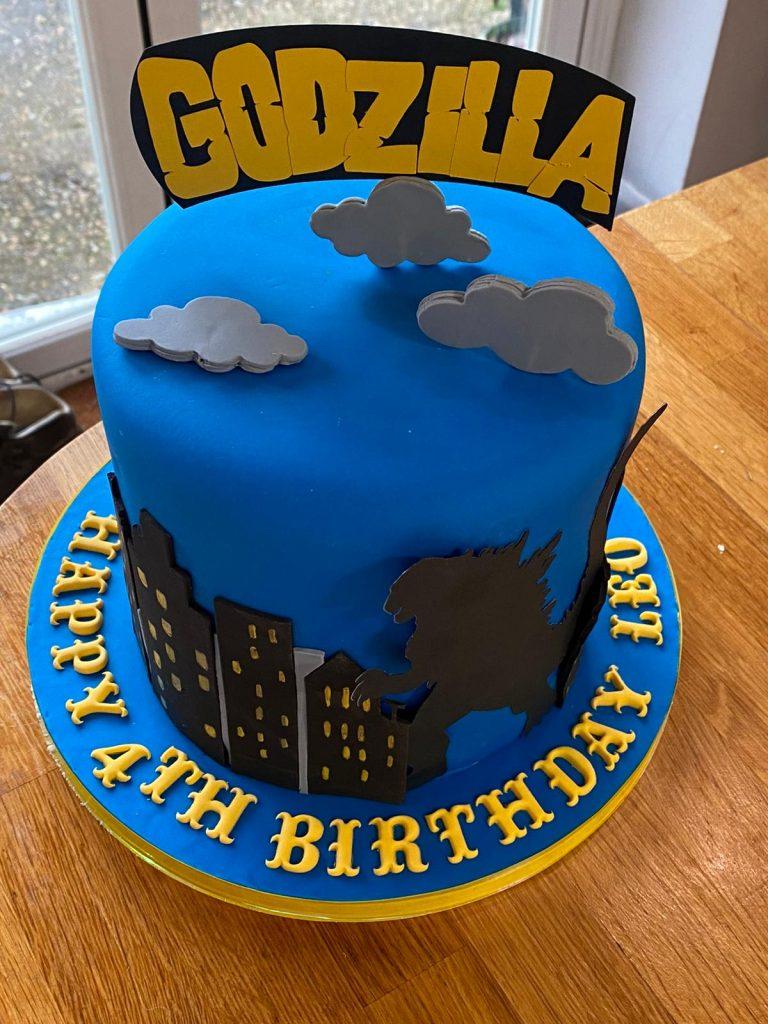 Childrens 4th Birthday Godzilla Cake - made with love by Julie's Cake Company