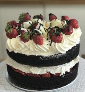 Summer Chocolate Sponge Cake with Strawberries & Cream - made with love by Julie's Cake Company