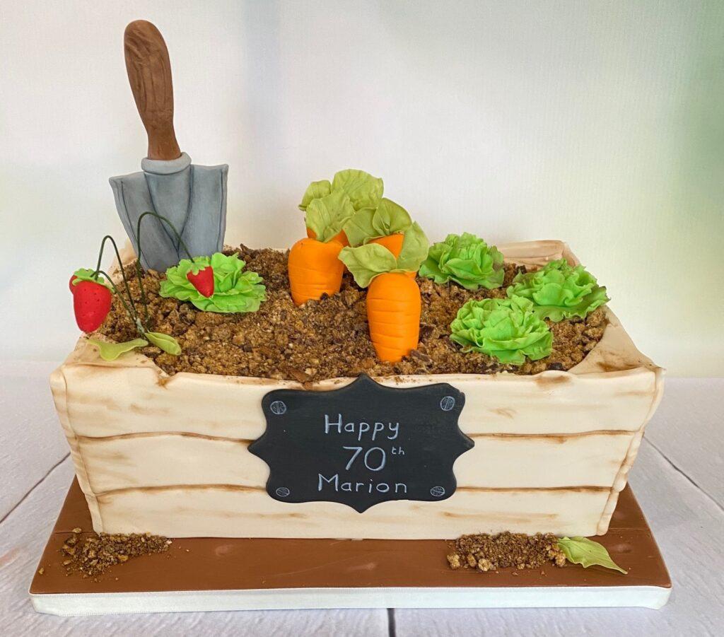 Garden birthday cake - 70th bespoke birthday cake, made by Julies Cake Company St Albans
