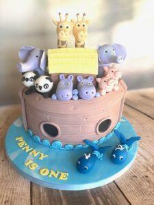 Noah's Ark birthday cake, first birthday cake