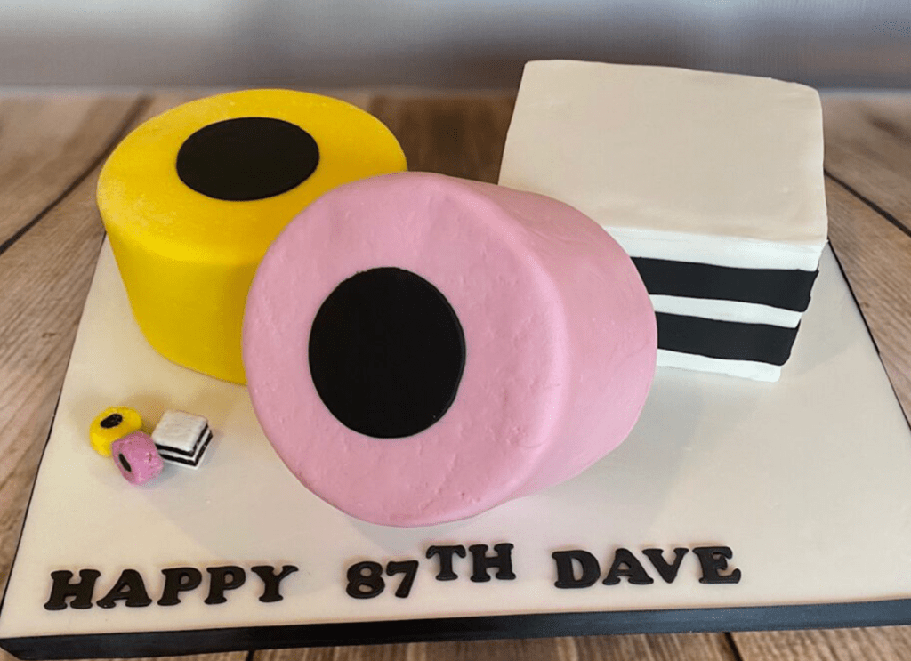 Liquorice Allsorts Cake, illusion cake to resemble Liquorice Allsorts made by Julies Cake Company