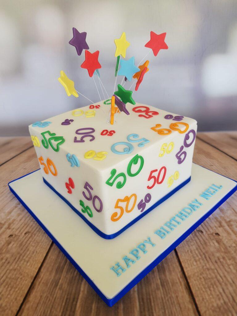 Square 50th birthday cake made with love Julies Cake Company St Albans