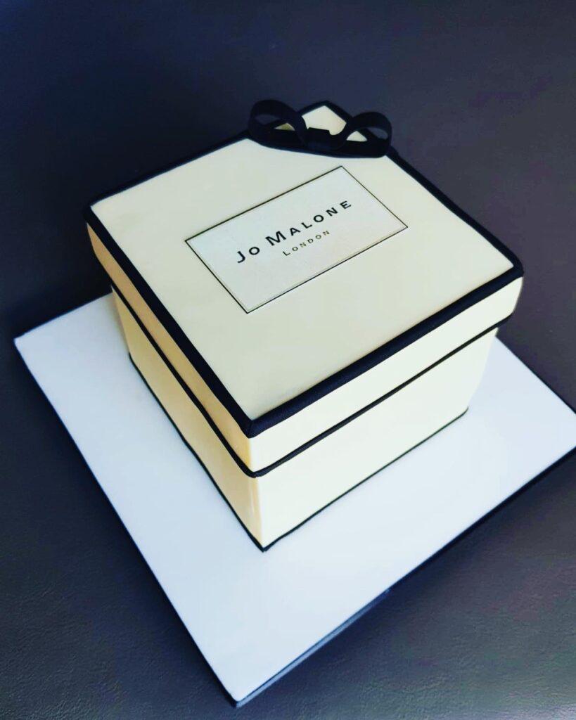 Jo Malone square birthday cake made with love, Julies Cake Company St Albans