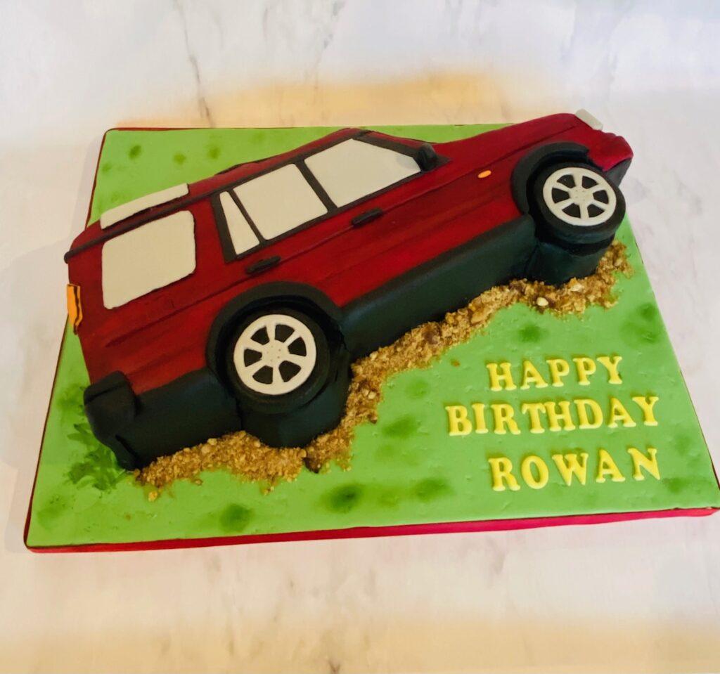 Carved landrover car cake, made with love Julies Cake Company St Albans.