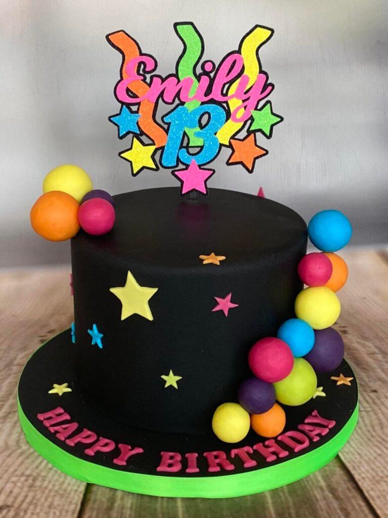 Neon cake, black 13th birthday cake made by Julies Cake Company St Albans