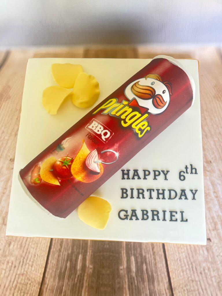 Pringles birthday cake made with love, Julies Cake Company St Albans 6th birthday cake