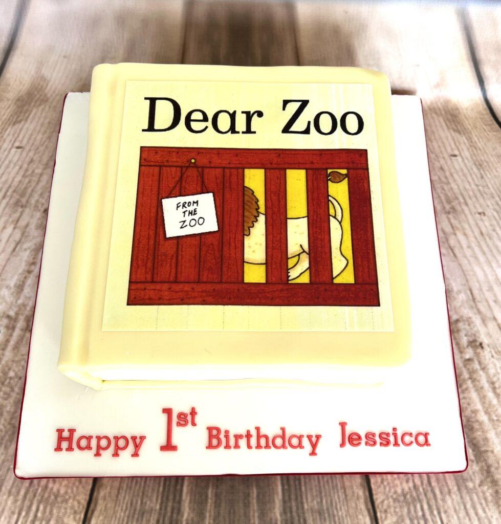 First birthday cake in the shape of a book.